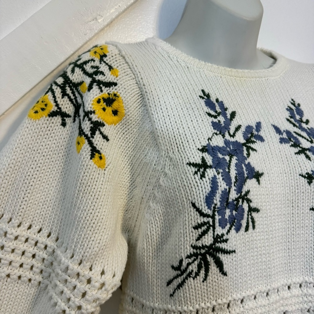 Ba&sh Miro Floral Embroidered Crochet Open Back 3/4 Sleeve Sweater Sz M - Picture 6 of 14